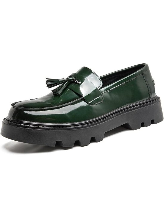 ?Men\'s Green Leather Slip on Comfortable Round Toe Fashion high Sole Loafers main image 6